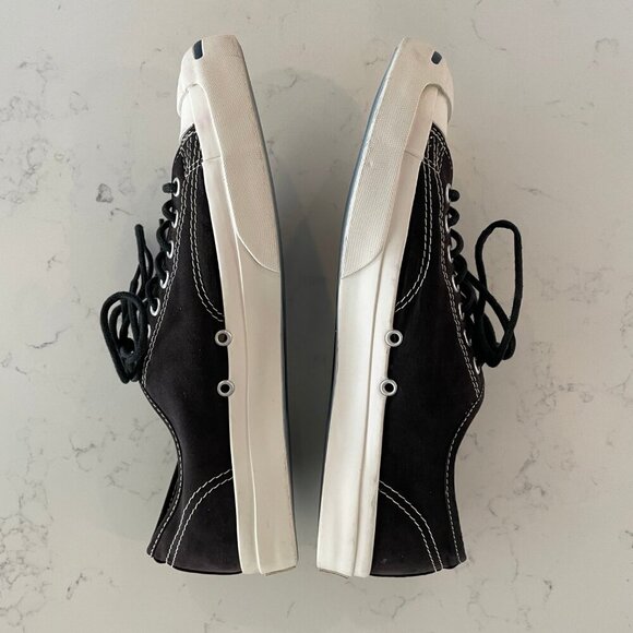 Converse Jack Purcell Lo Cut Lace Up Canvas Sneakers Cork Insoles Blk Wht 9.5M - Picture 3 of 11